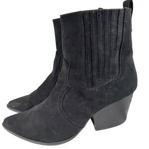 LULU'S! BLACK VEGAN SUEDE LEATHER WESTERN CUT POINTY TOE ANKLE BOOTS! SZ 10M
